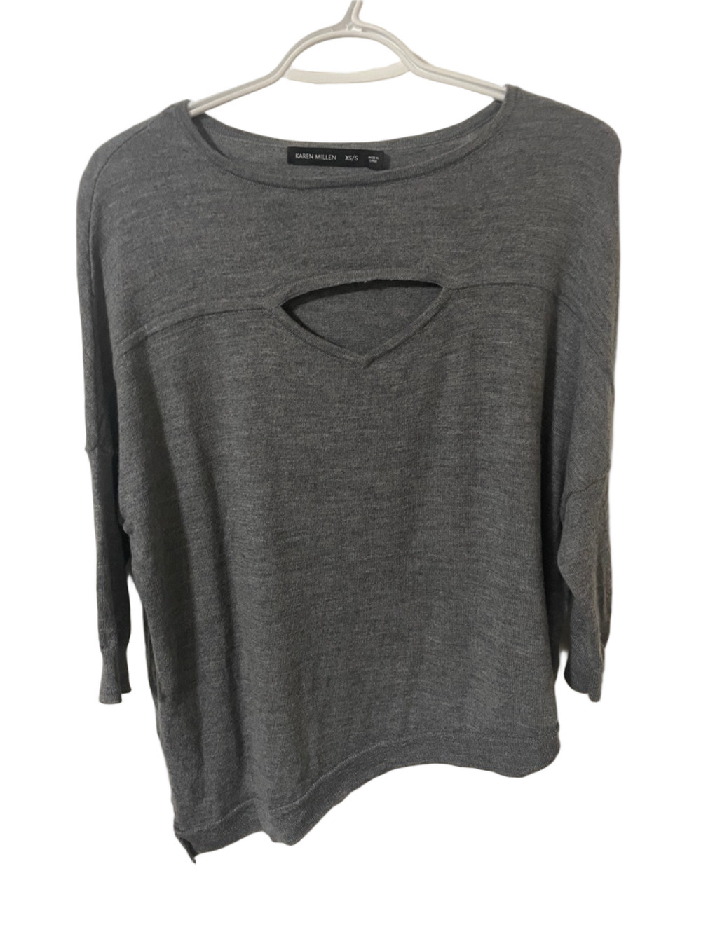 Karen Millen Grey Keyhole Asymmetrical Wool Sweater Size XS